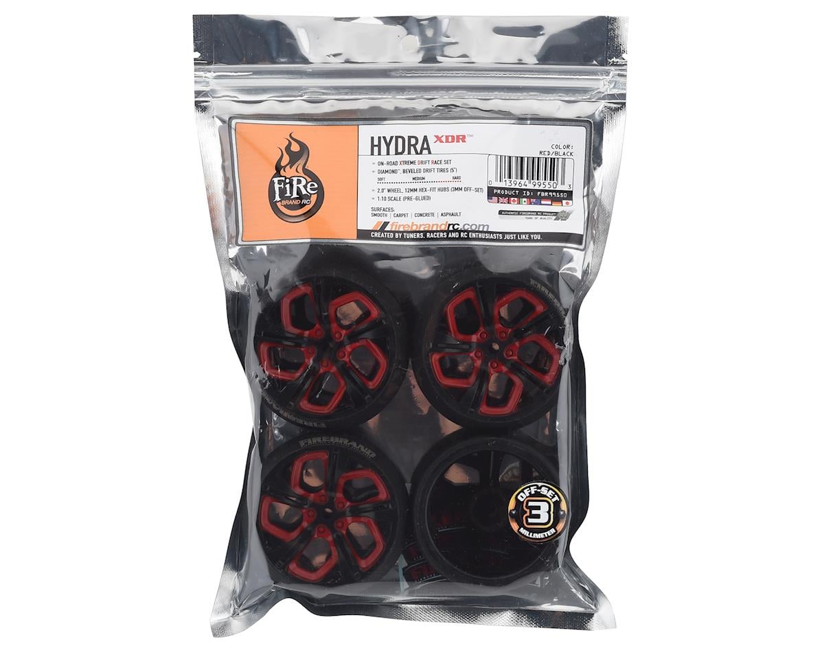 Firebrand RC Hydra XDR3 5° Pre-Mounted Slick Drift Tires (4) (Red/Black)