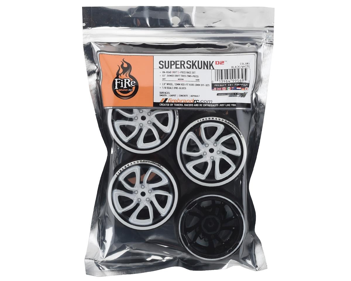 Firebrand RC Superskunk D2 Pre-Mounted Slick Drift Tires (4) (White/Black)