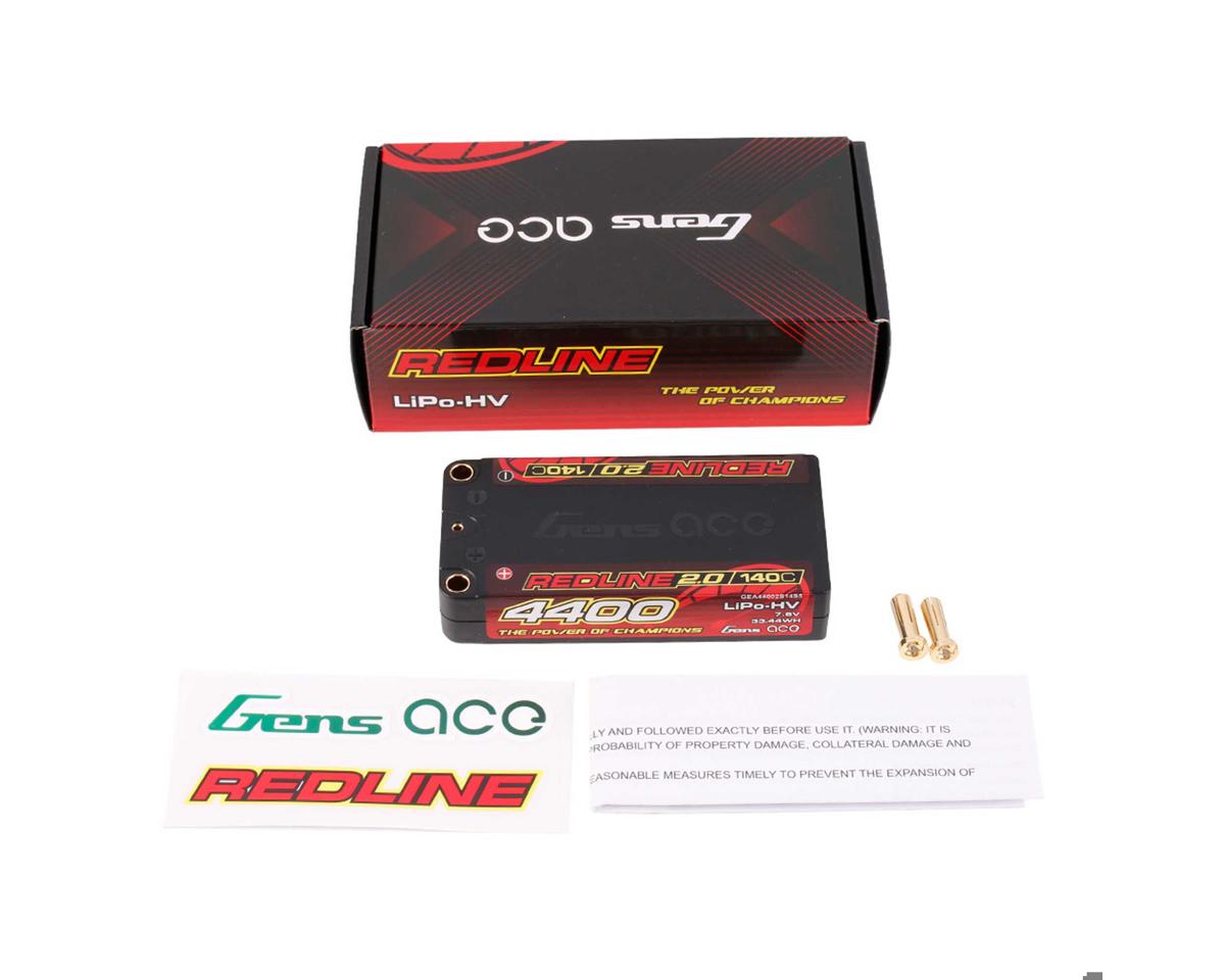 Gens Ace Redline 2.0 2S Shory LiHV Battery 140C (7.6V/4400mAh) w/5mm Bullets
