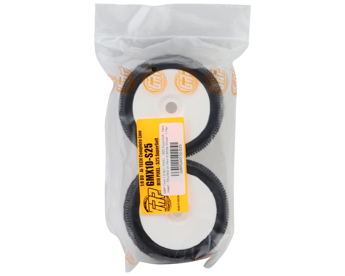 GRP Tires Pixel Pre-Mounted 1/8 Buggy Tires (White) (2) (S25 - Super Soft)