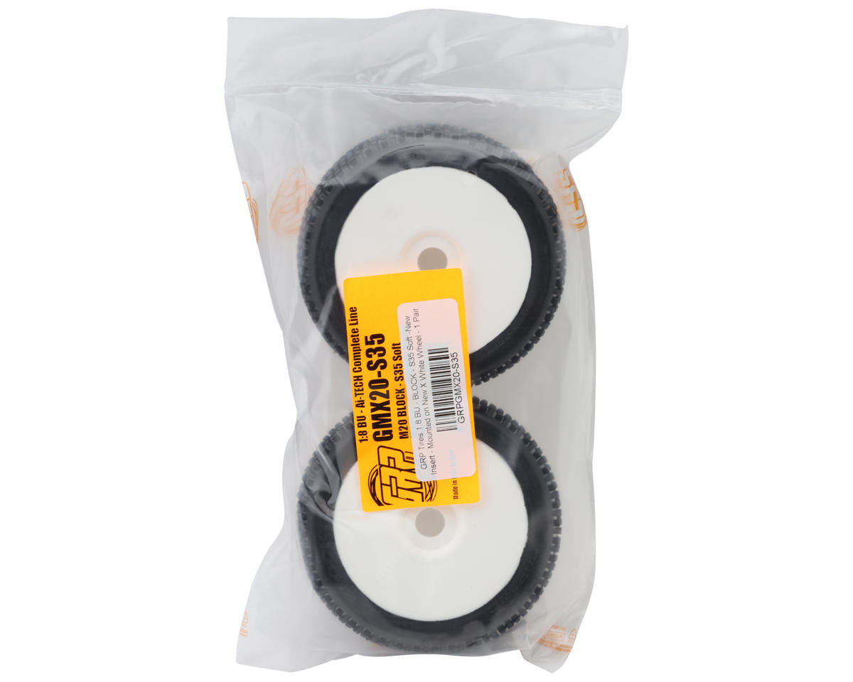 GRP Tires Block Pre-Mounted 1/8 Buggy Tires (White) (2) (S35 - Soft)
