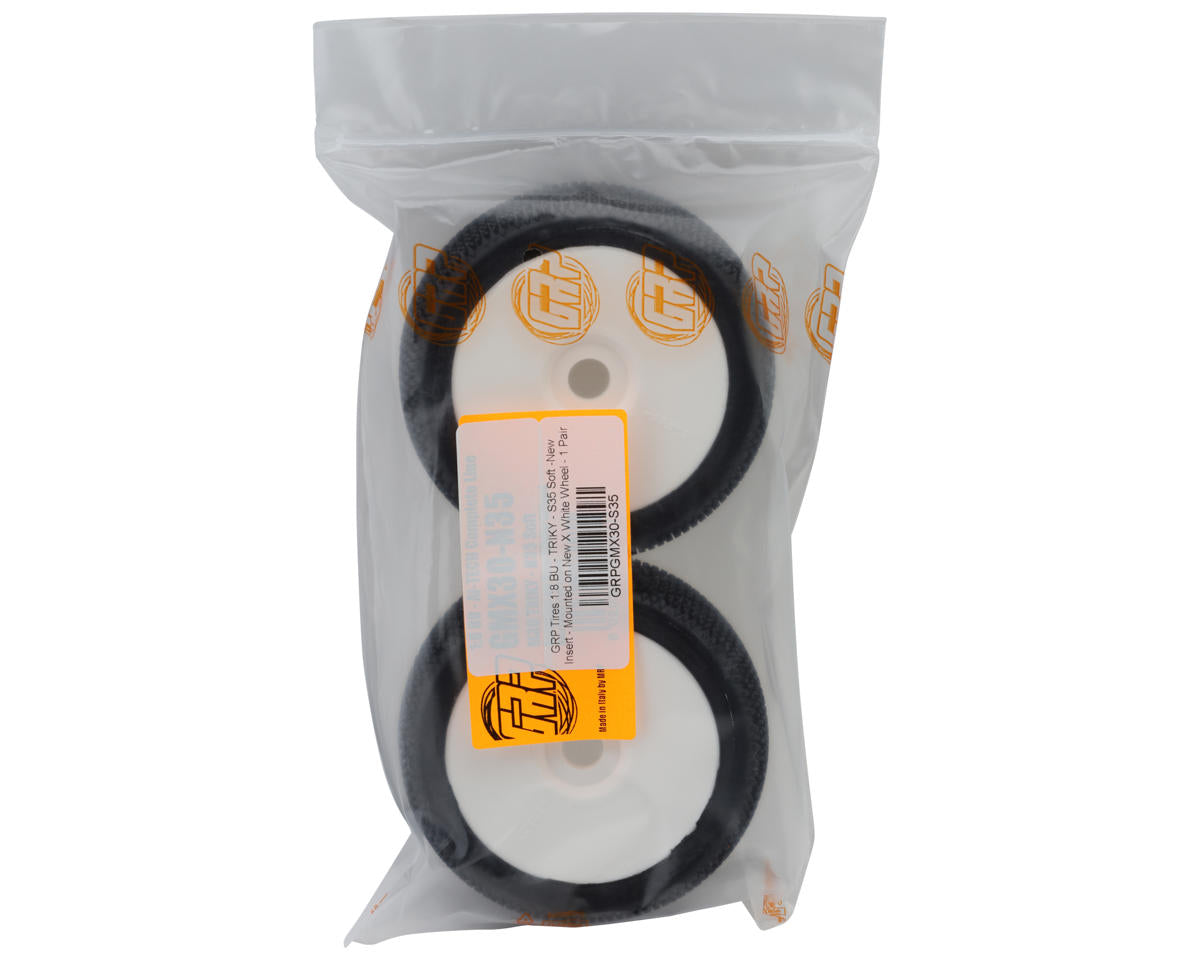 GRP Tires Triky Pre-Mounted 1/8 Buggy Tires (White) (2) (S35 - Soft)