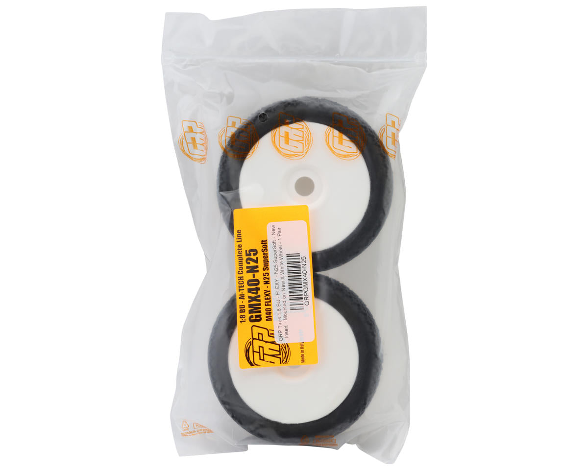GRP Tires Flexy Pre-Mounted 1/8 Buggy Tires (White) (2) (N25 - Super Soft)