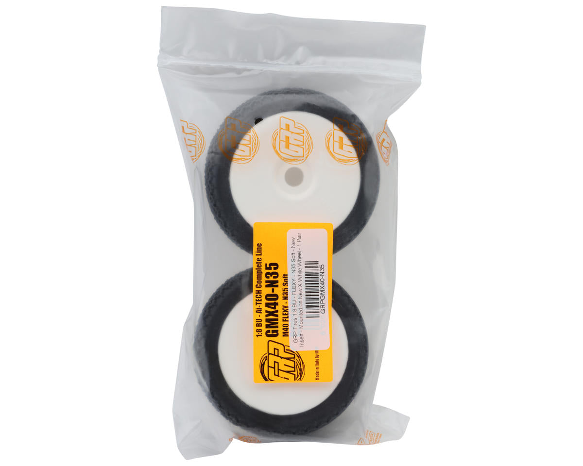 GRP Tires Flexy Pre-Mounted 1/8 Buggy Tires (White) (2) (N35 - Soft)