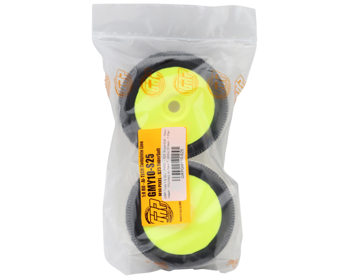 GRP Tires Pixel Pre-Mounted 1/8 Buggy Tires (Yellow) (2) (S25 - Super Soft)