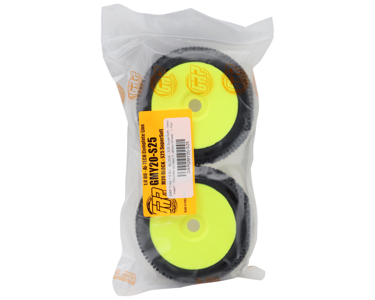 GRP Tires Block Pre-Mounted 1/8 Buggy Tires (Yellow) (2) (S25 - Super Soft)