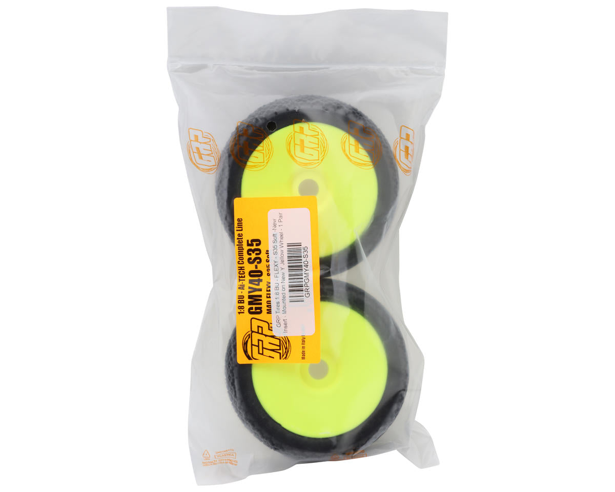 GRP Tires Flexy Pre-Mounted 1/8 Buggy Tires (Yellow) (2) (S35 - Soft)