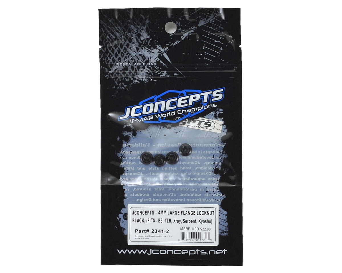 JConcepts 4mm Large Flange Serrated Locking Wheel Nut Set (Black) (4)