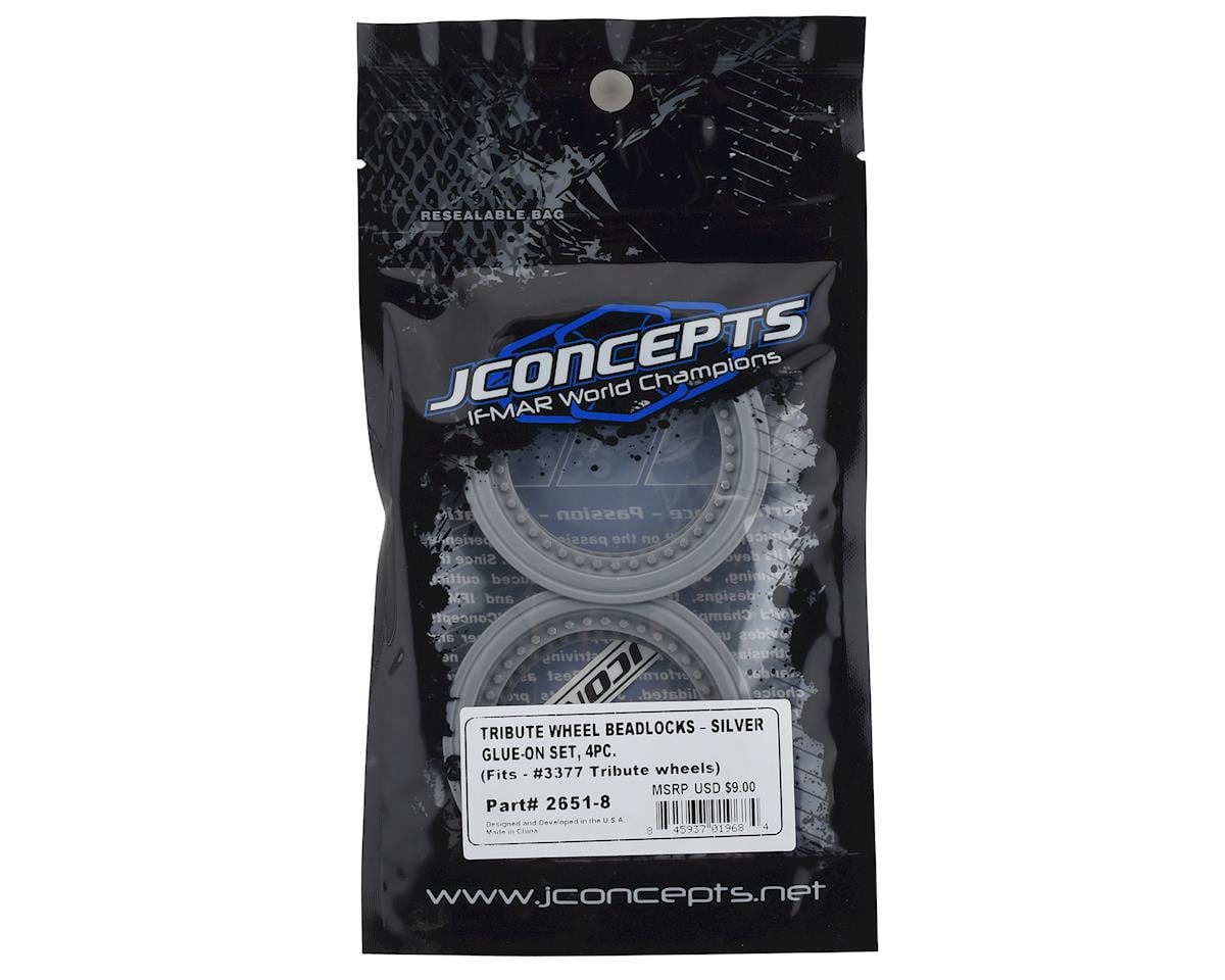 JConcepts Tribute Monster Truck Wheel Mock Beadlock Rings (Silver) (4)