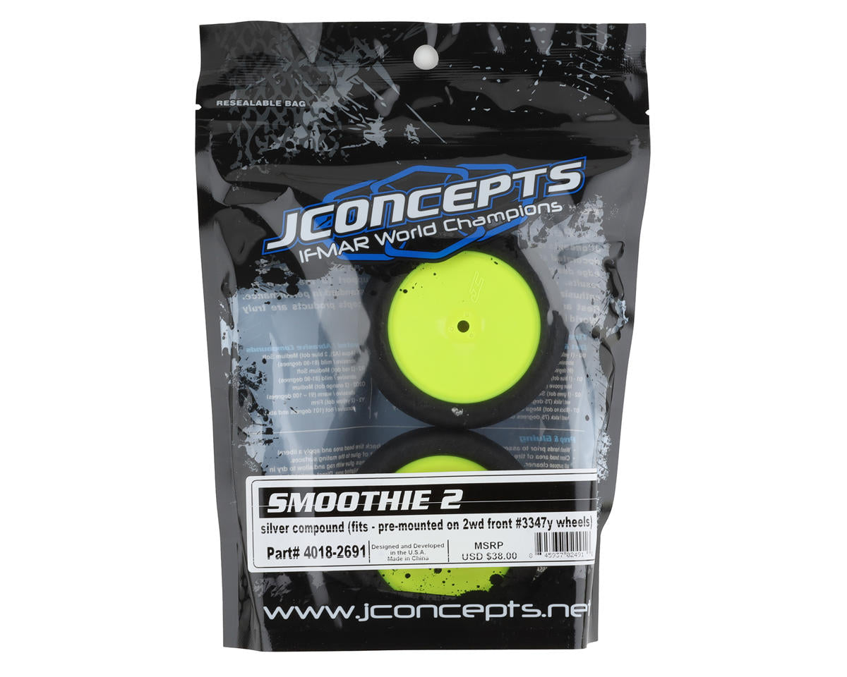 JConcepts Smoothie 2 2.2" Pre-Mounted 2WD Front Buggy Tires (Yellow) (2)