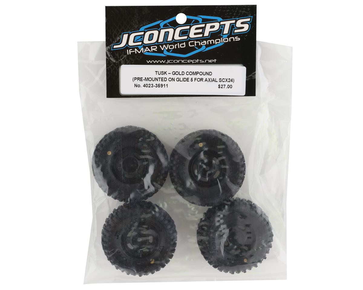 JConcepts SCX24 1.0" Tusk Pre-Mounted Tires w/Glide 5 Wheels (4) (Black) (Gold)