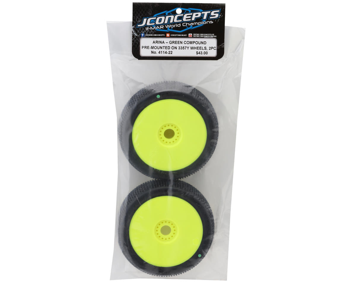 JConcepts Arina Pre-Mounted 1/8th Buggy Tires (Yellow) (2) (Green)