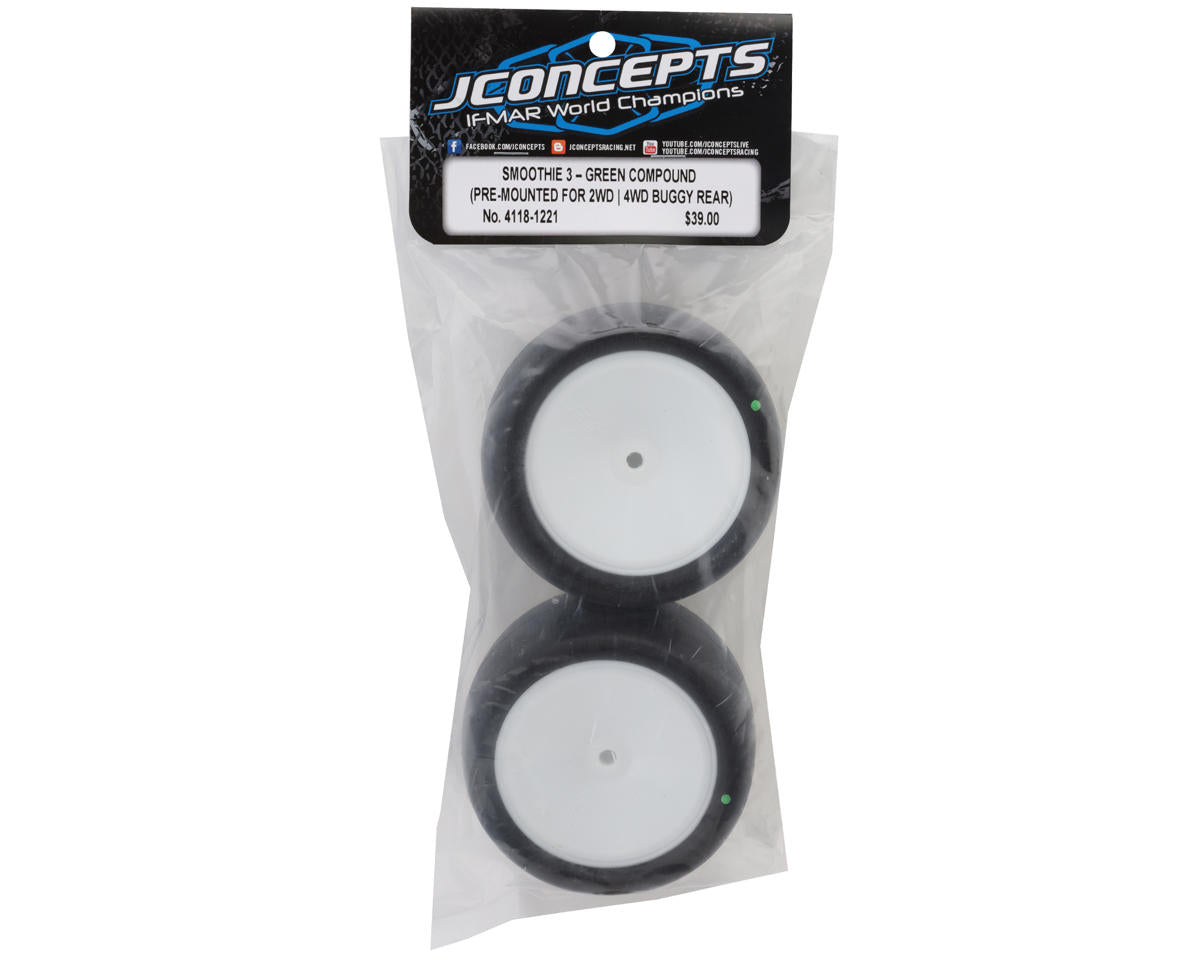 JConcepts Smoothie 3 2.2" Pre-Mounted Rear Buggy Tires (White) (2) (Green)