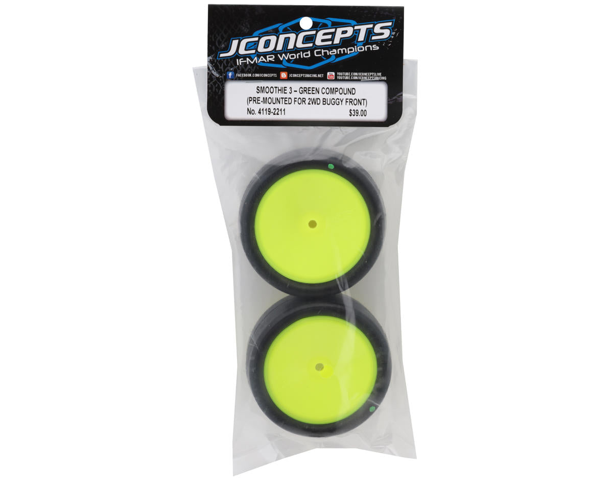 JConcepts Smoothie 3 2.2" Pre-Mounted 2WD Front Buggy Tires (Yellow) (2) (Green)