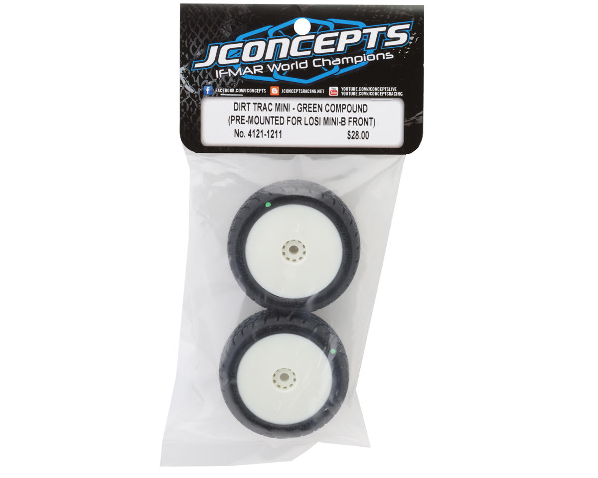 JConcepts Mini-B Dirt Trac Mini Pre-Mounted Front Tires (White) (2) (Green)
