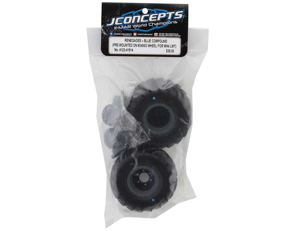 JConcepts Losi Mini LMT Renegades Pre-Mounted Monster Truck Tires (2) (Blue)