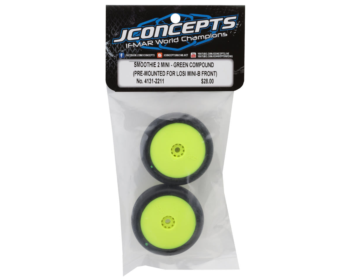 JConcepts Mini-B Smoothie 2 Pre-Mounted Front Tires (Yellow) (2) (Green)