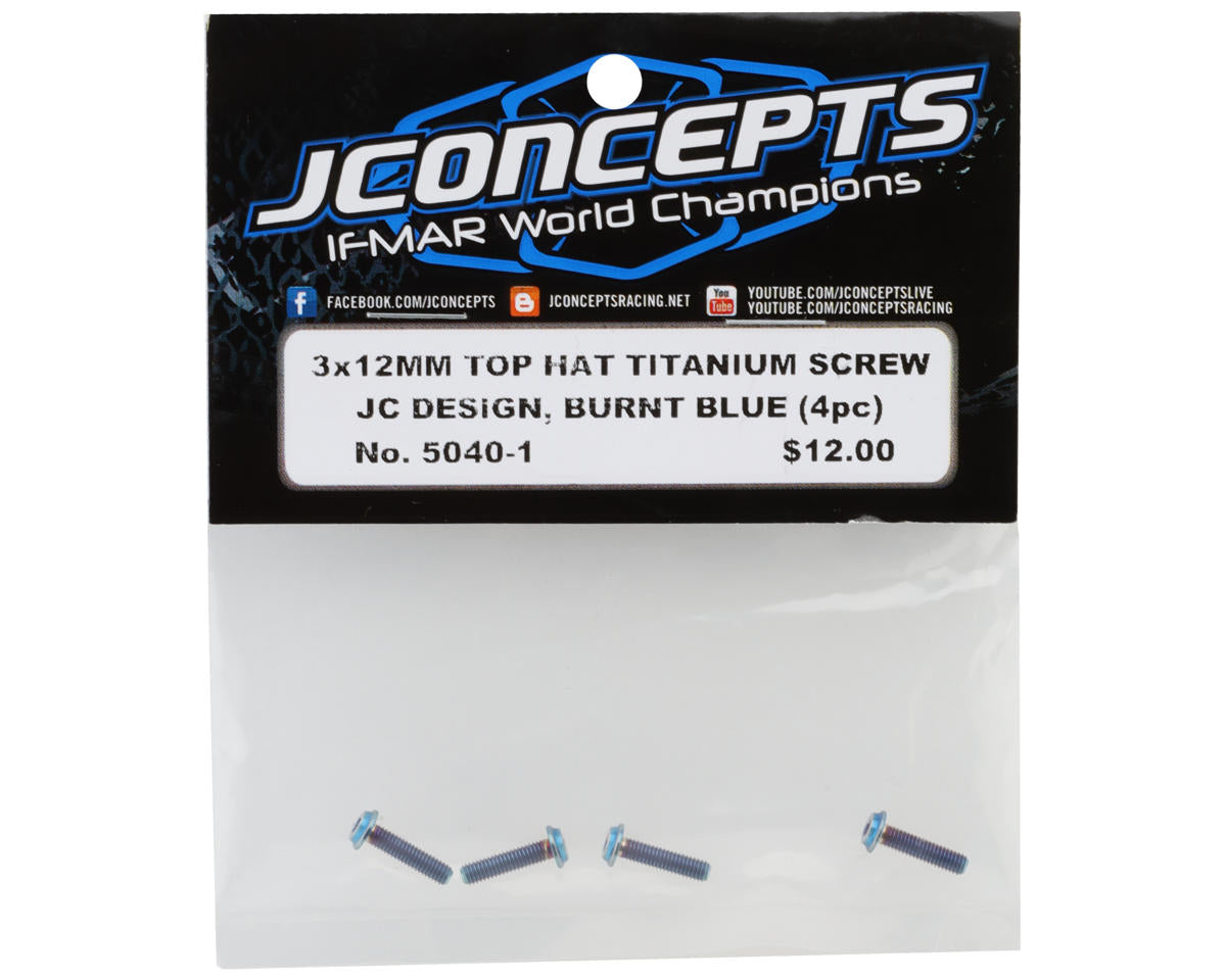 JConcepts 3x12mm "Top Hat" Titanium Screws (Blue) (4)
