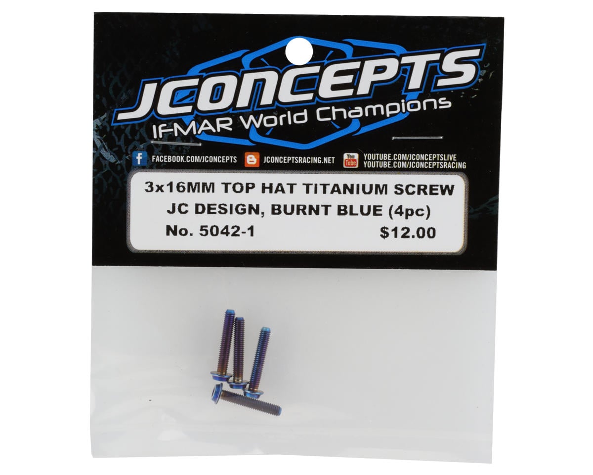 JConcepts 3x16mm "Top Hat" Titanium Screws (Blue) (4)