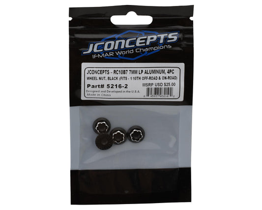 JConcepts RC10B7 7mm Aluminum Low-Profile Wheel Nuts (4) (Black)