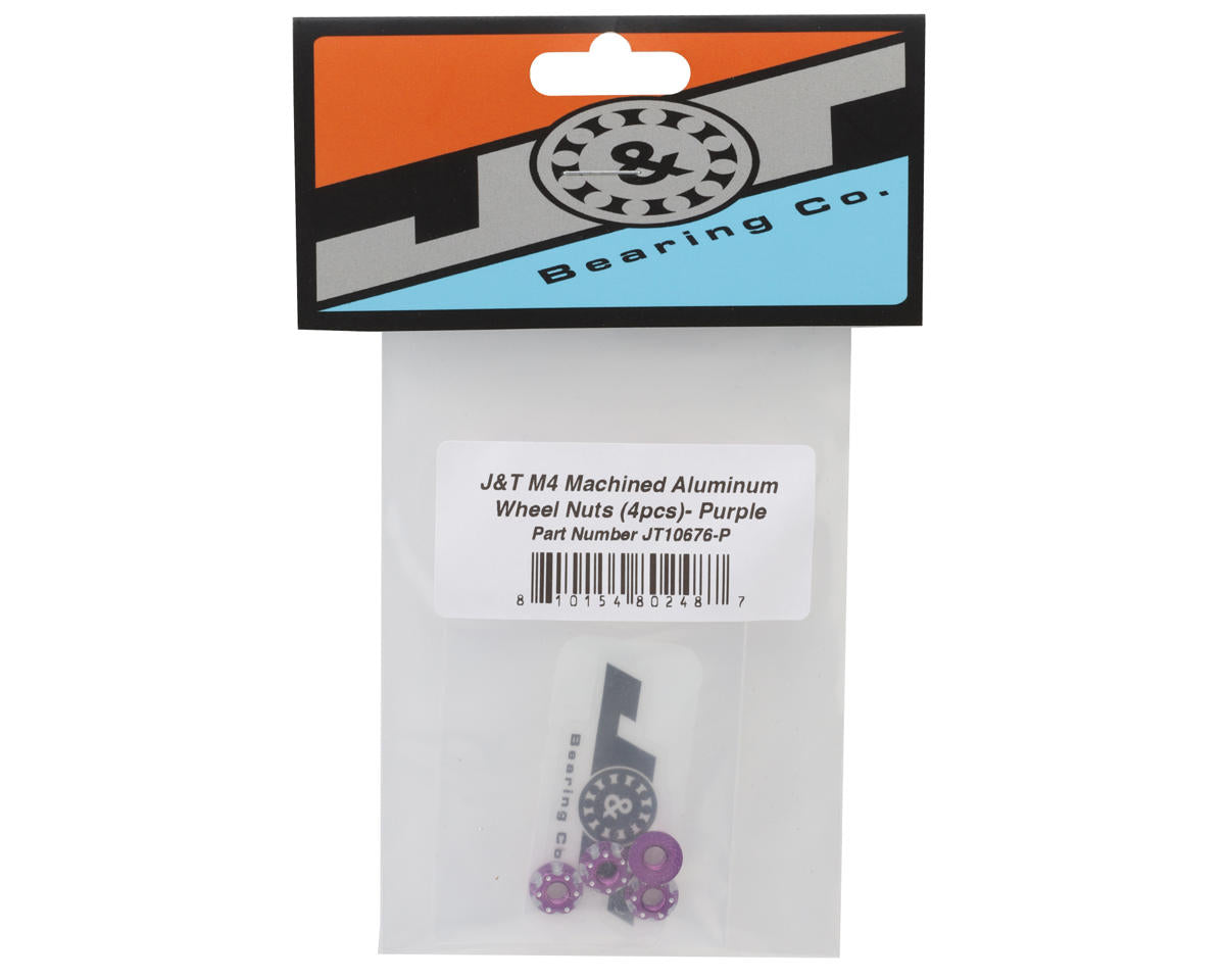 J&T Bearing Co. 4mm Machined Aluminum Wheel Nuts (Purple) (4)