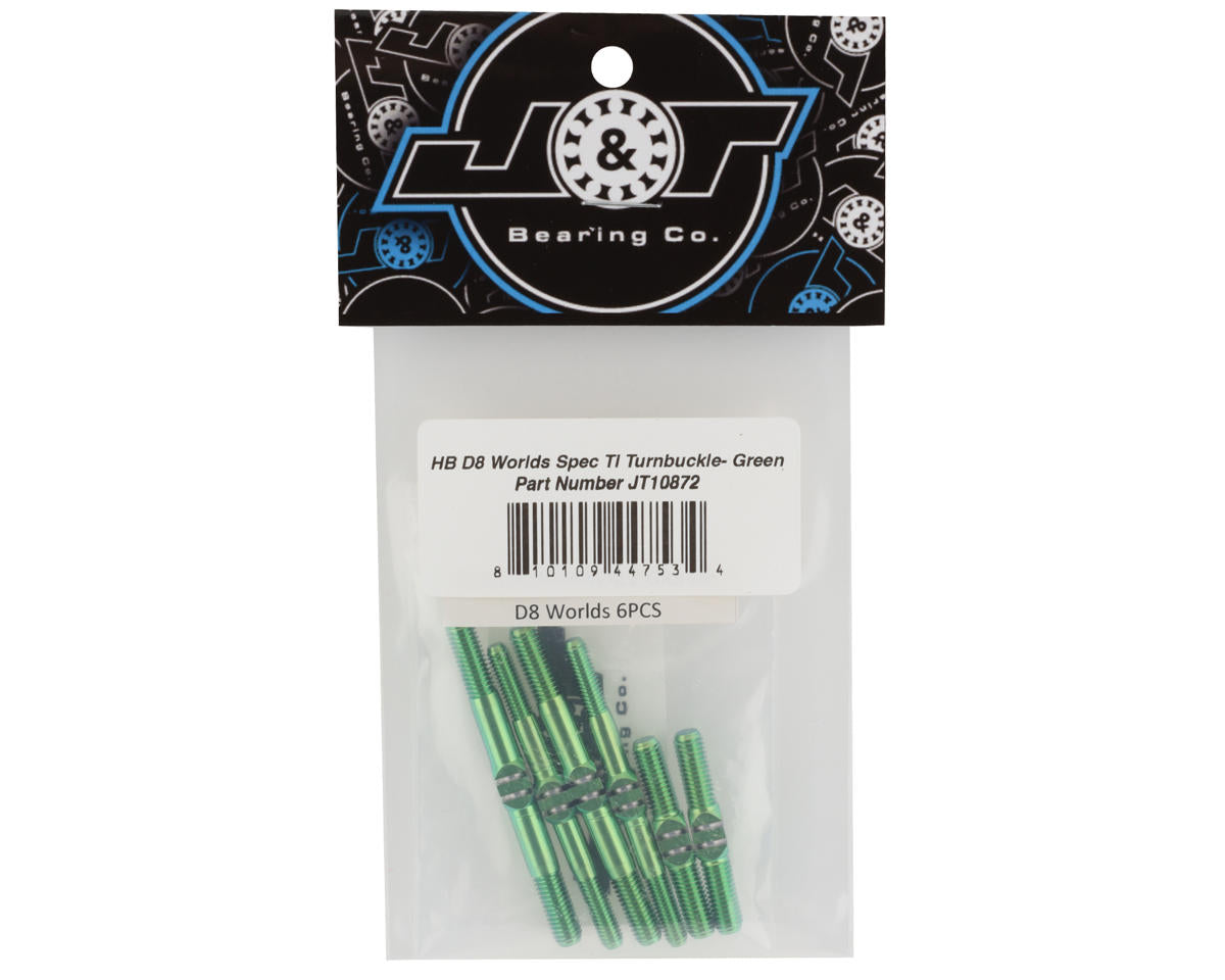 J&T Bearing Co. HB D8 Worlds Spec Titanium "Milled'' Turnbuckle Kit (Green)