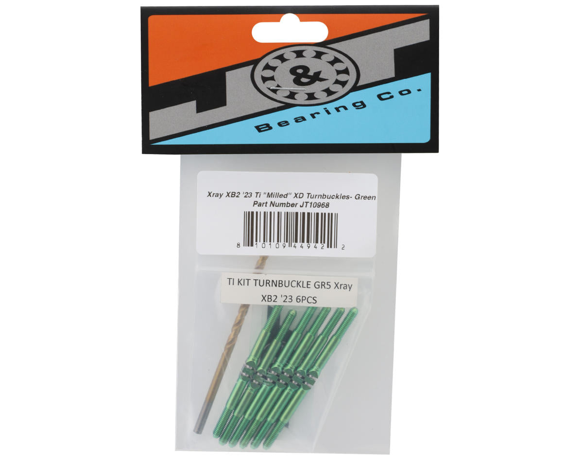 J&T Bearing Co. XRAY XB2 '23 Titanium "Milled'' XD Turnbuckles (Green)