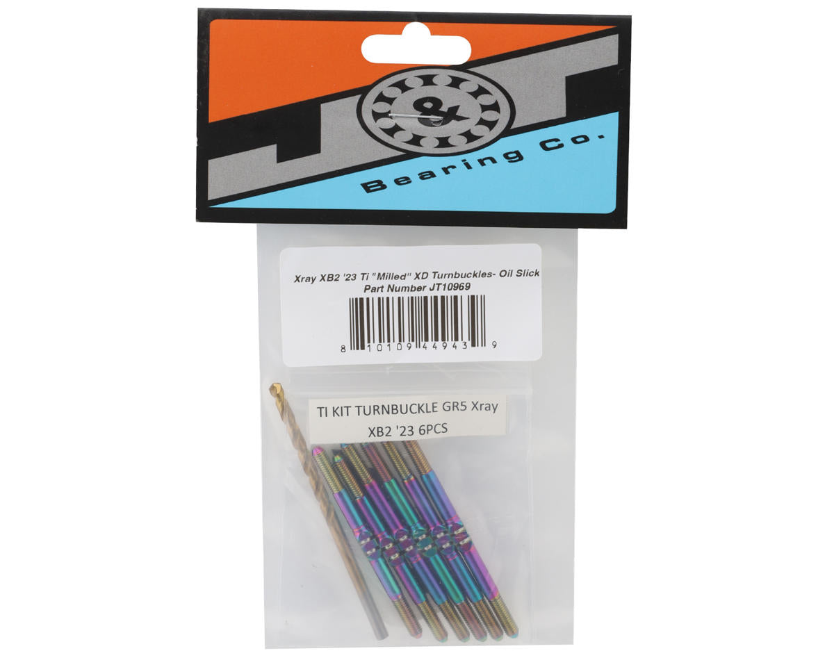 J&T Bearing Co. XRAY XB2 '23 Titanium "Milled'' XD Turnbuckles (Oil Slick)