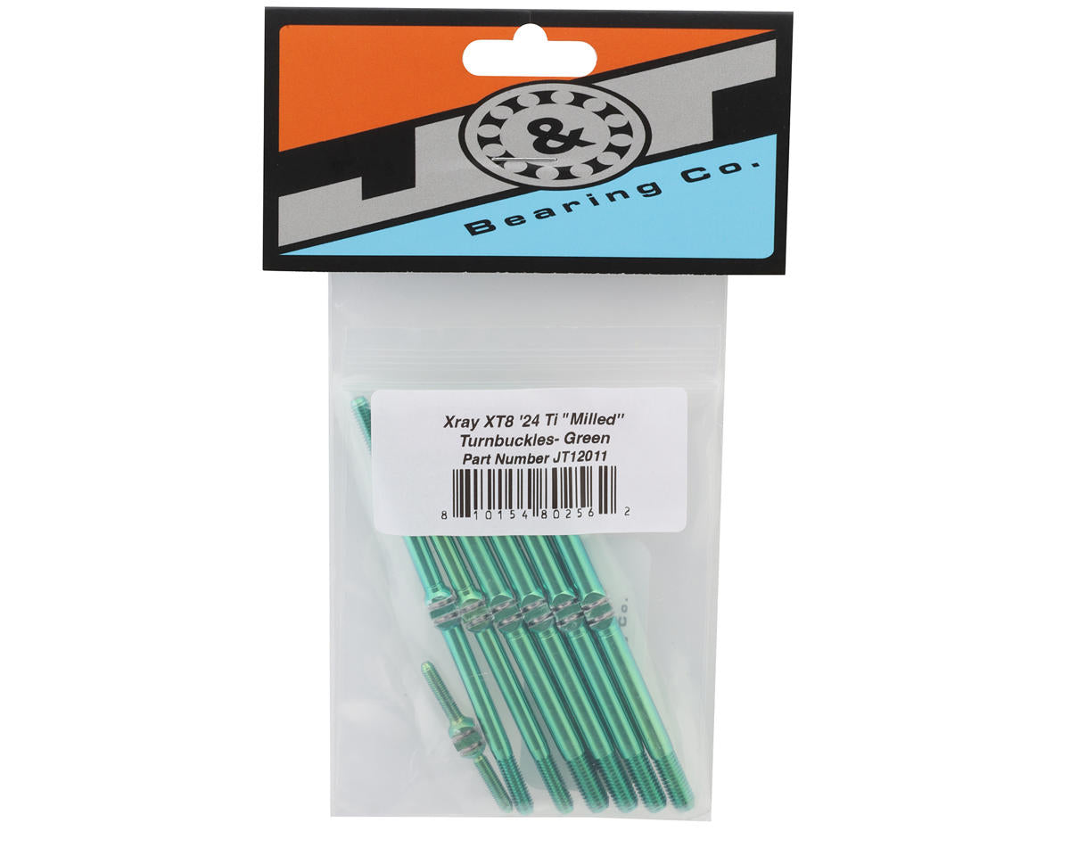 J&T Bearing Co. Xray XT8 '24 Titanium "Milled'' Turnbuckles (Green) (7)