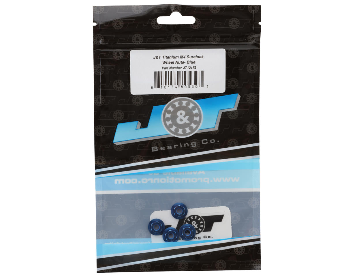 J&T Bearing Co. Titanium 4mm Surelock Wheel Nuts (Blue)