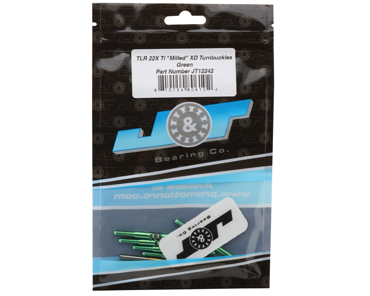 J&T Bearing Co. TLR 22X Titanium "Milled'' XD Turnbuckles (Green)