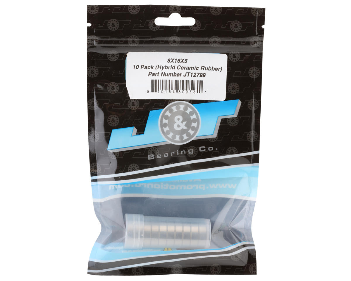 J&T Bearing Co. 8x16x5mm Hybrid Ceramic Ball Bearings (Rubber-Shielded) (10)