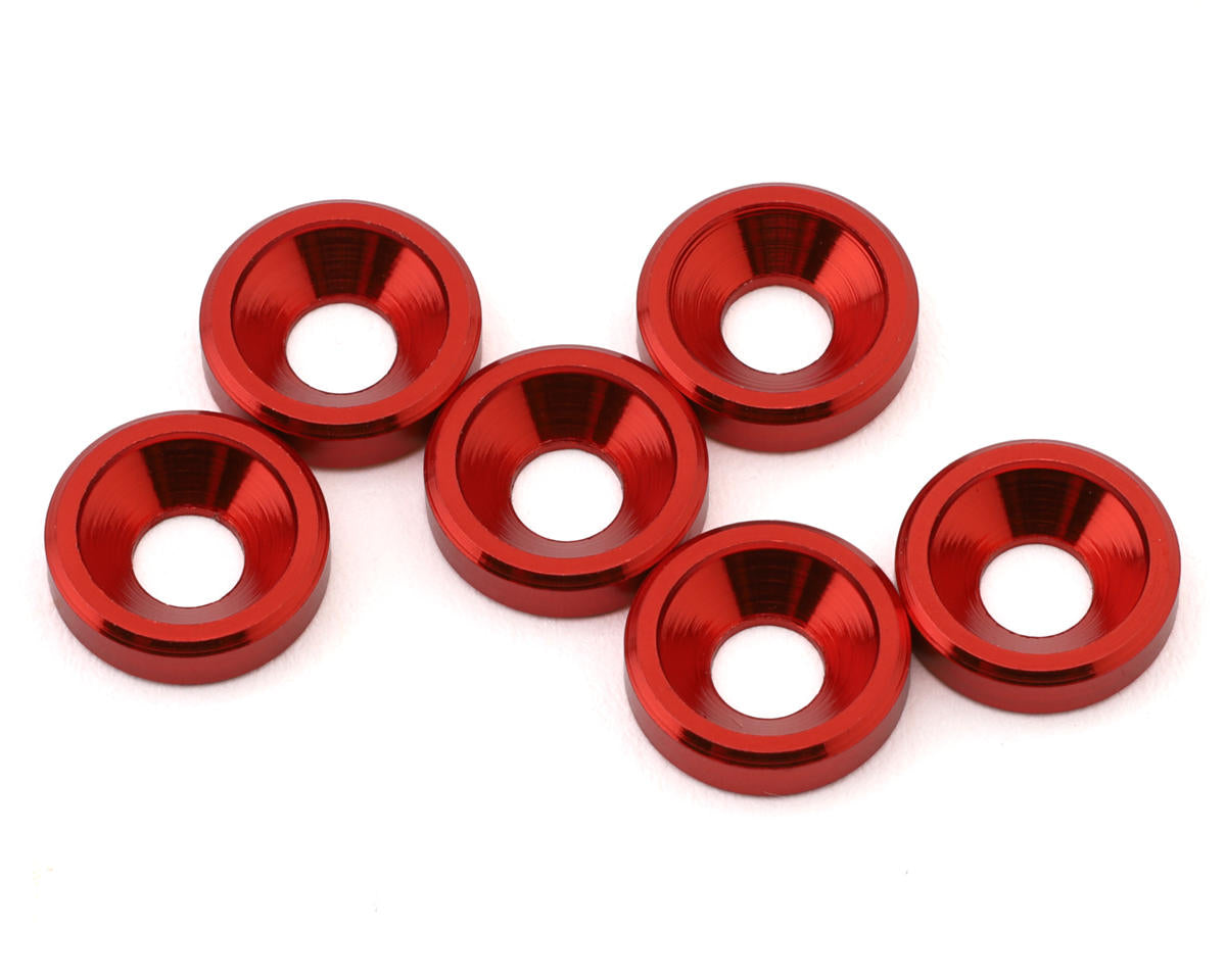 J&T Bearing Co. 3mm Aluminum Countersunk Washers (Red) (6)