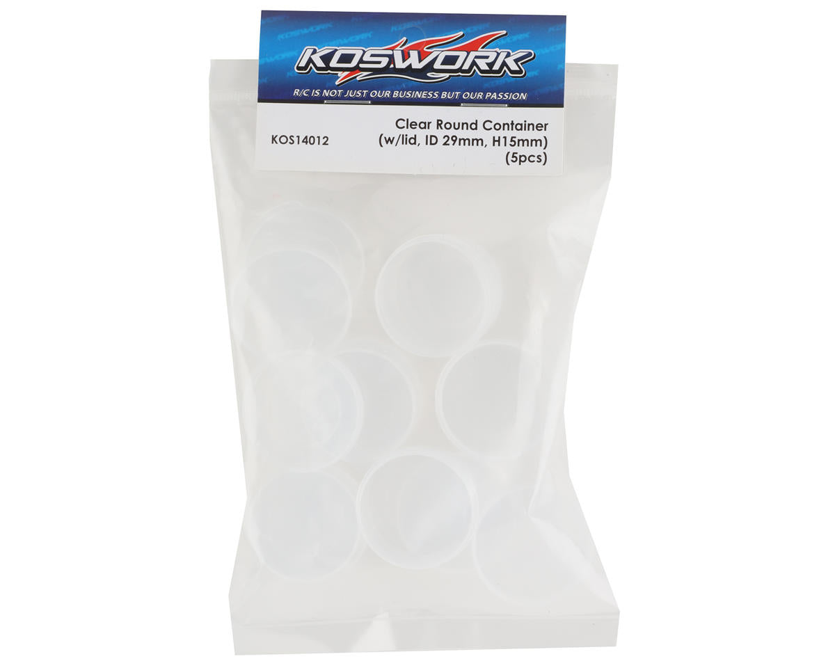 Koswork 29x15mm Clear Round Containers w/Lids (5)