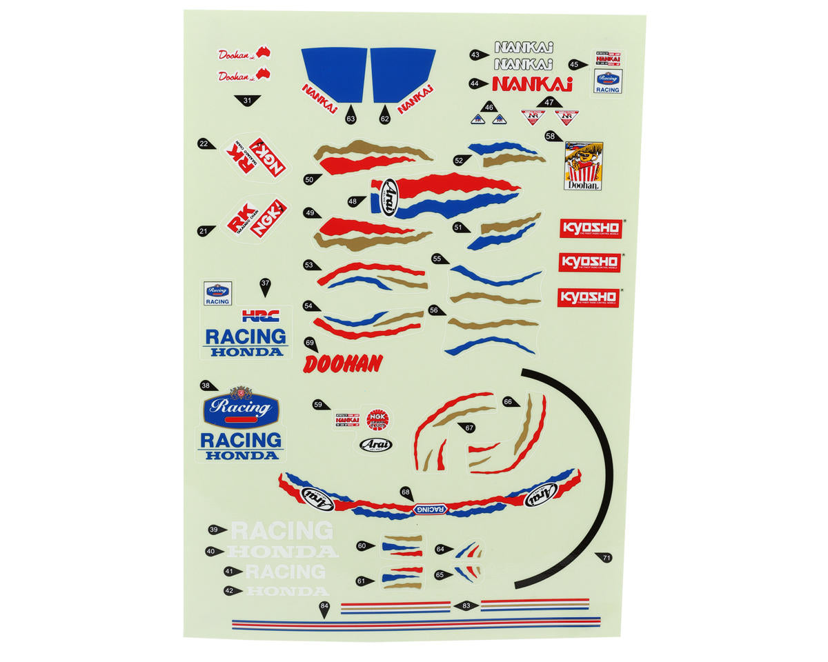 Kyosho Hang On Racer Decals Sheet (1991 Honda NSR500)