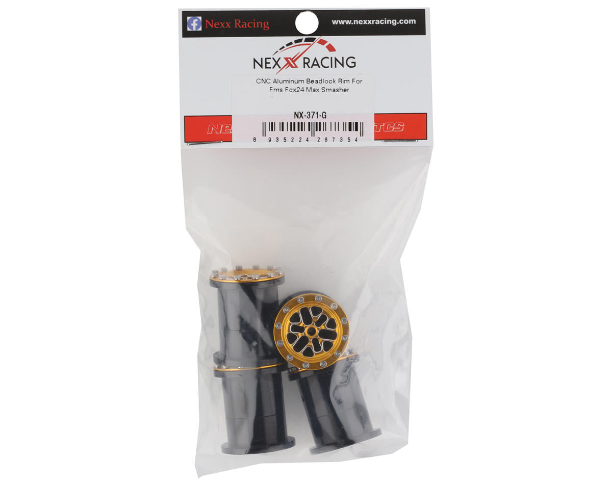 NEXX Racing FCX24 1/28 Aluminum Monster Truck Beadlock Wheels (Gold) (4)