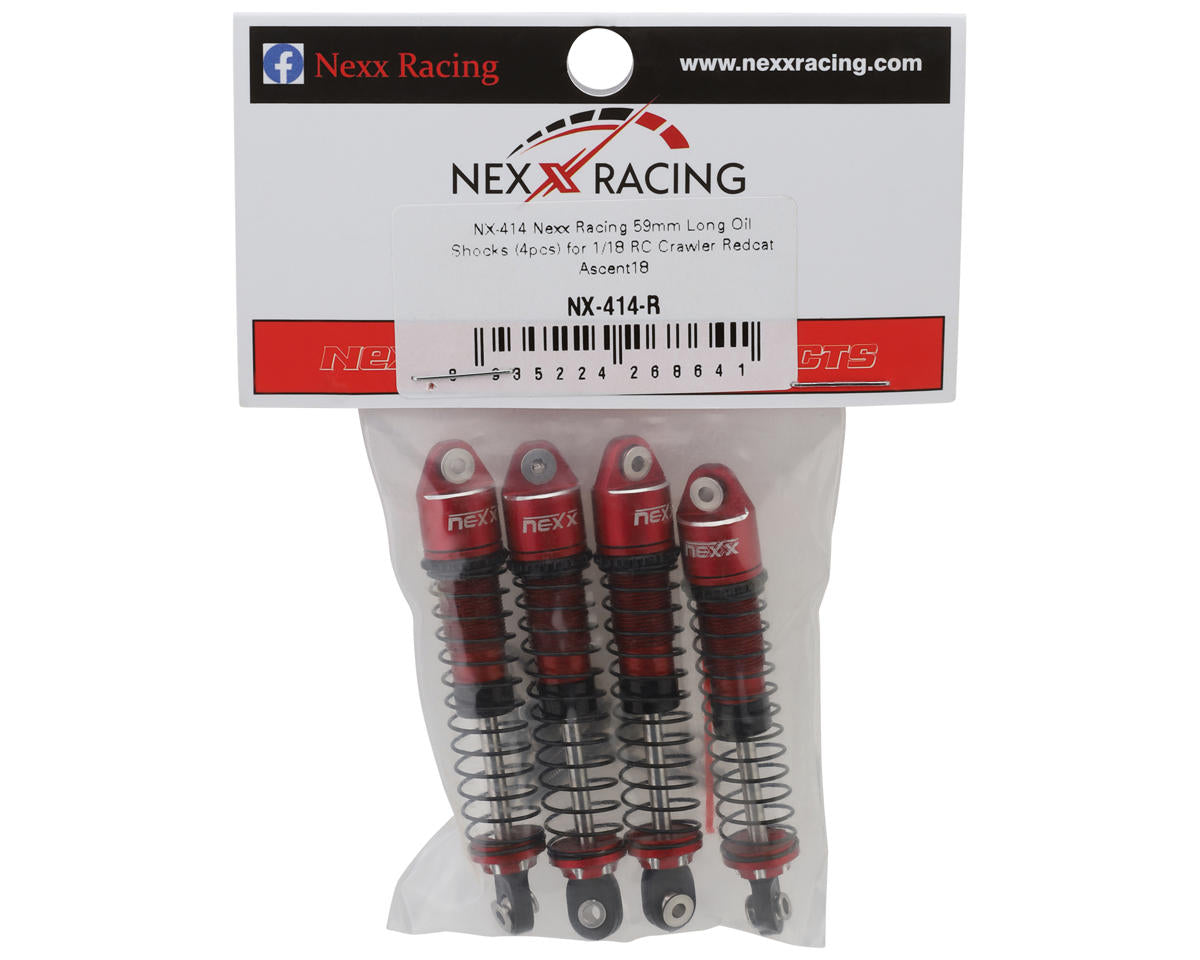 NEXX Racing Redcat Ascent18 Long Travel Aluminum Oil Shocks (Red) (4) (59mm)