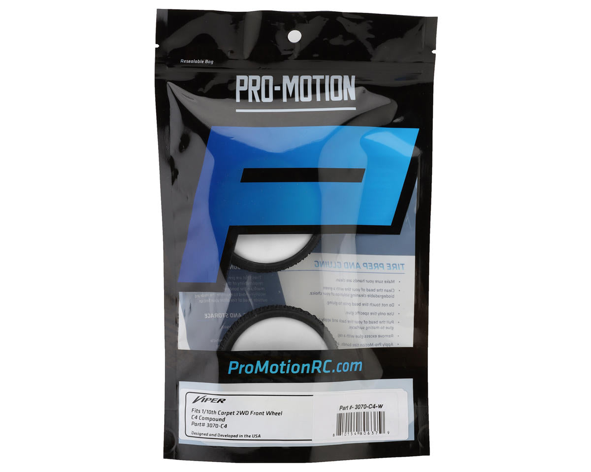 Pro-Motion Viper 2.2" 2WD Front LP Carpet 1/10 Pre-Mounted Buggy Tires (White)