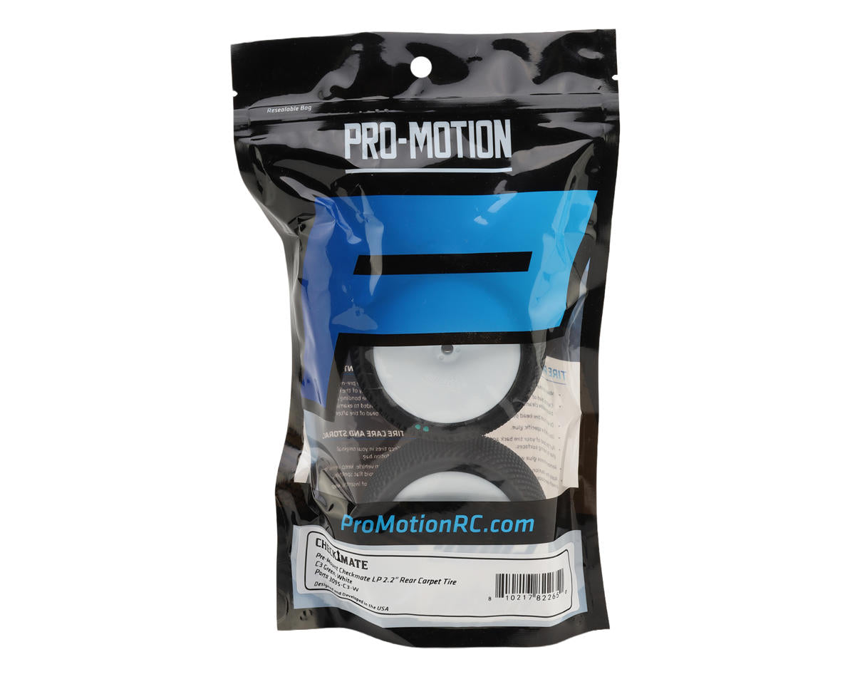 Pro-Motion Checkmate LP 2.2" Pre-Mounted Rear Buggy Carpet Tires (White) (2)