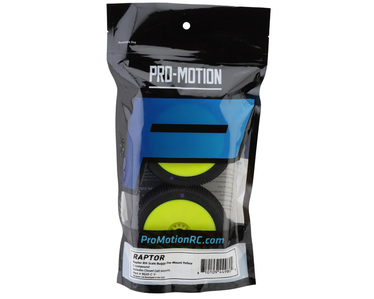Pro-Motion Raptor 1/8 Buggy Pre-Mount Tires (Yellow) (2) (Clay)