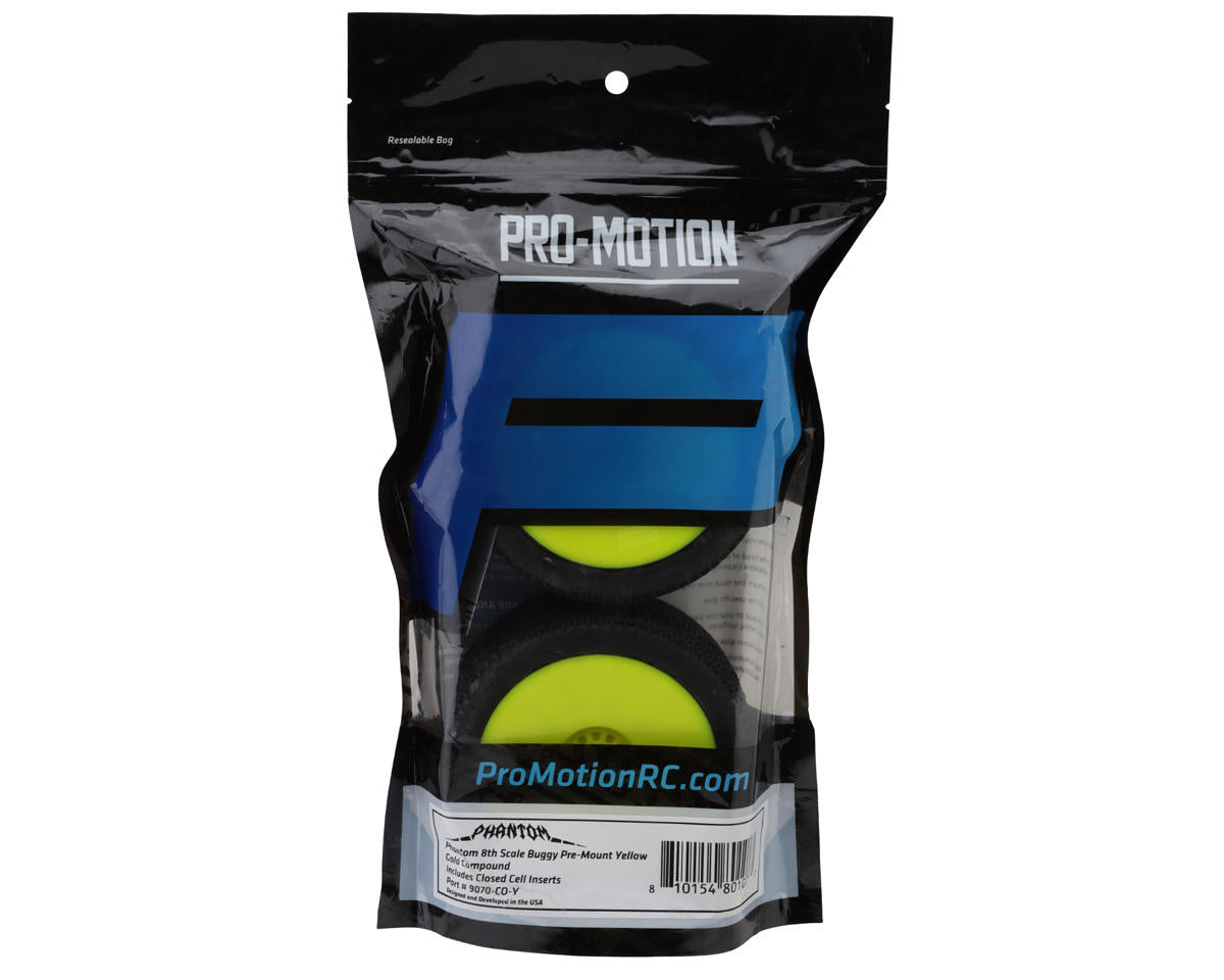 Pro-Motion Phantom 1/8 Buggy Pre-Mount Tires (Yellow) (2) (Clay Outdoor)
