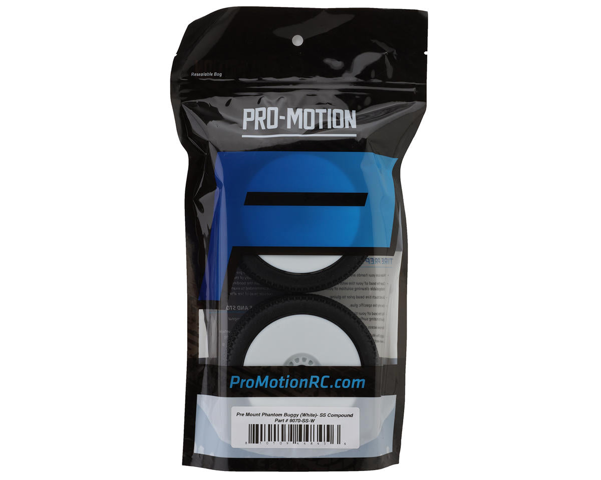 Pro-Motion Phantom 1/8 Buggy Pre-Mount Tires (White) (2) (Super Soft)