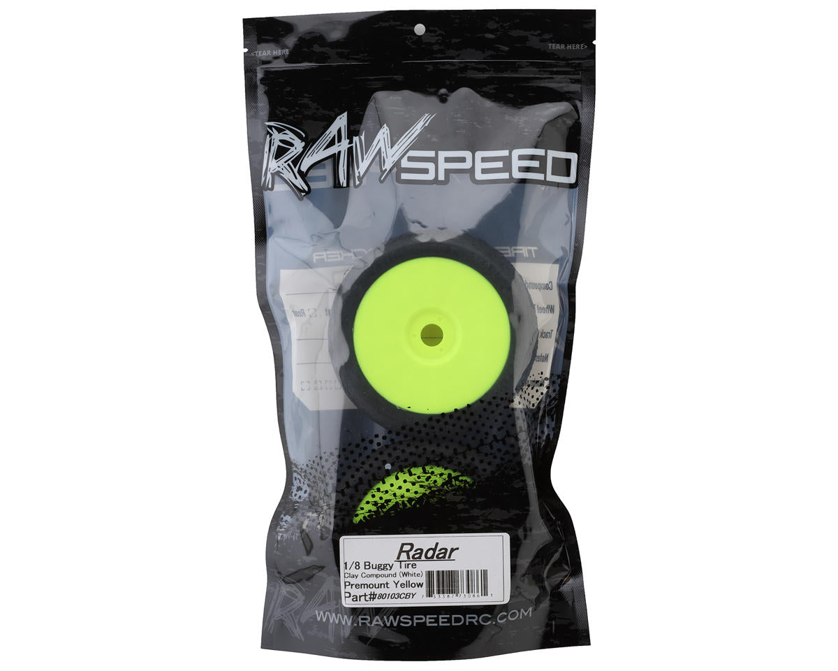 Raw Speed RC Radar 1/8 Buggy Pre-Mounted Tires (Yellow) (2) (Clay)