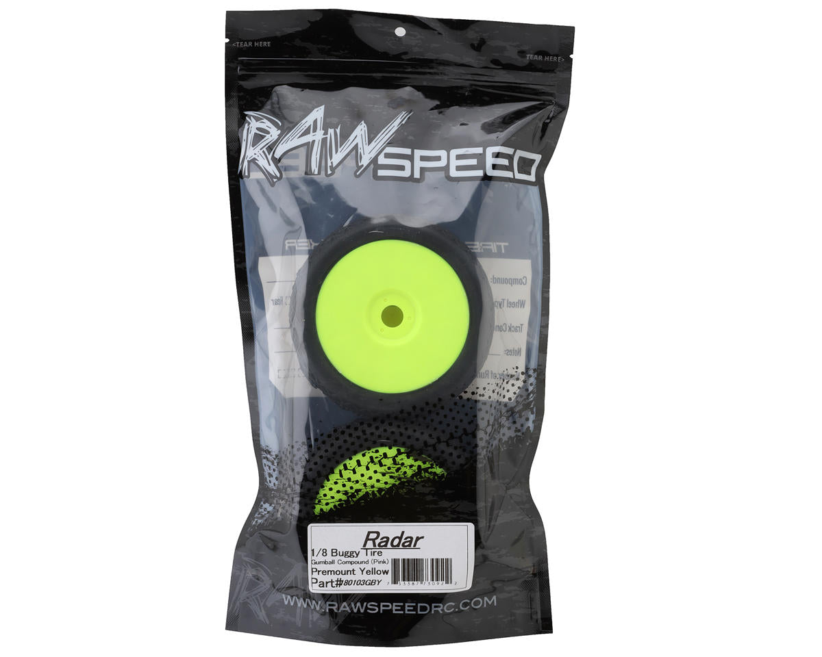 Raw Speed RC Radar 1/8 Buggy Pre-Mounted Tires (Yellow) (2) (Gumball (Pink))