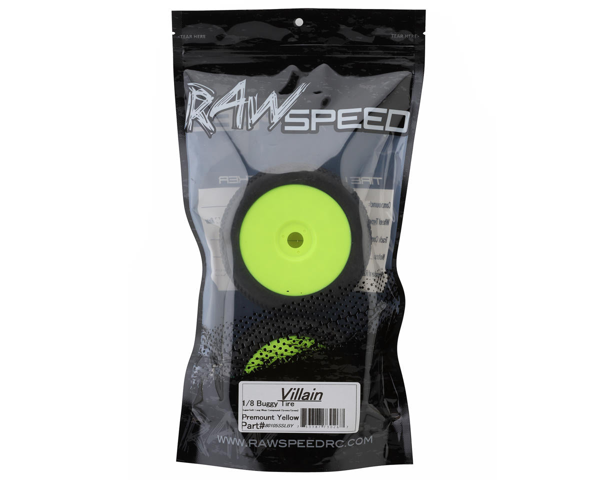 Raw Speed RC Villain 1/8 Buggy Pre-Mounted Tires (Yellow) (2)