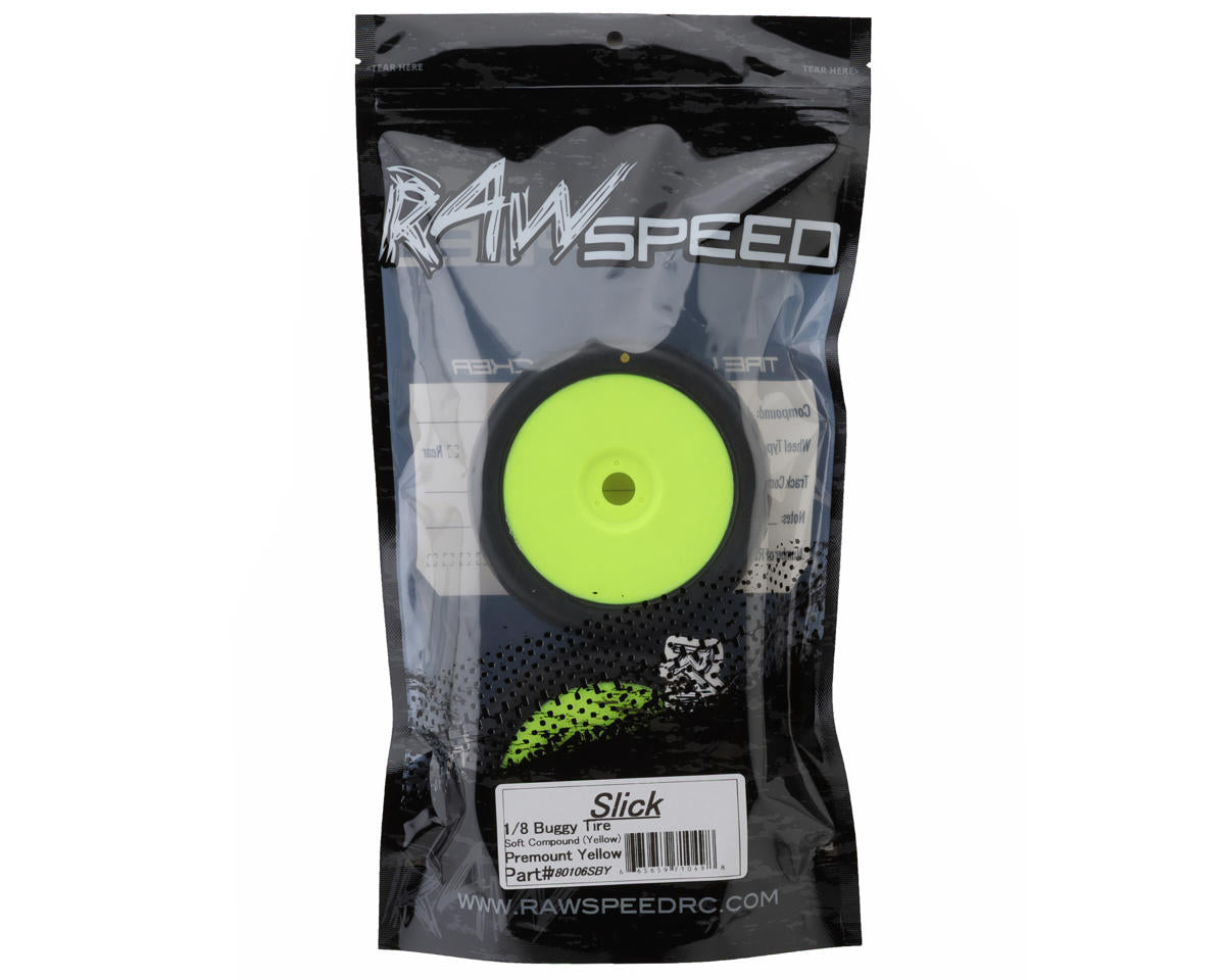 Raw Speed RC Slick 1/8 Buggy Pre-Mounted Tires (Yellow) (2) (Soft)