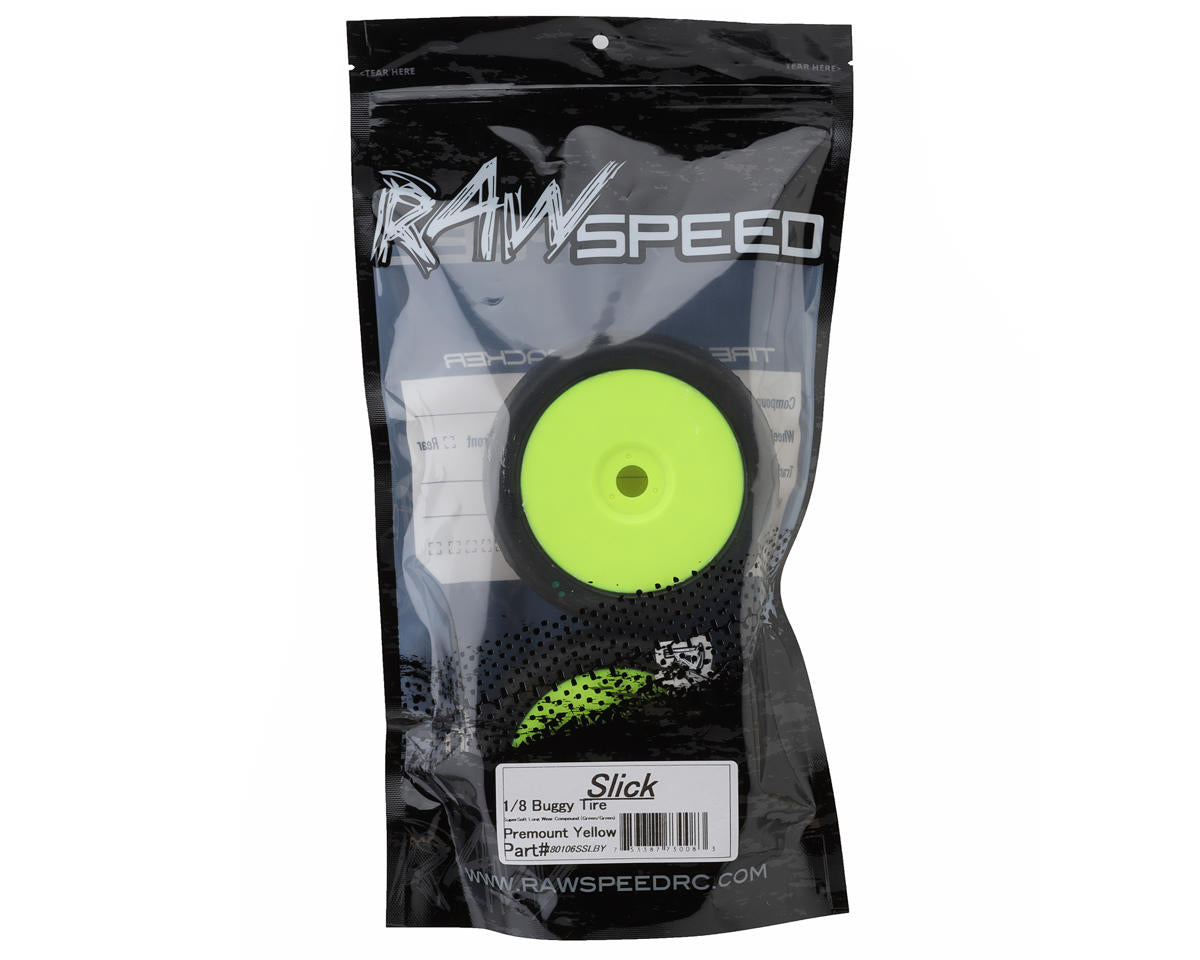 Raw Speed RC Slick 1/8 Buggy Pre-Mounted Tires (Yellow) (2)