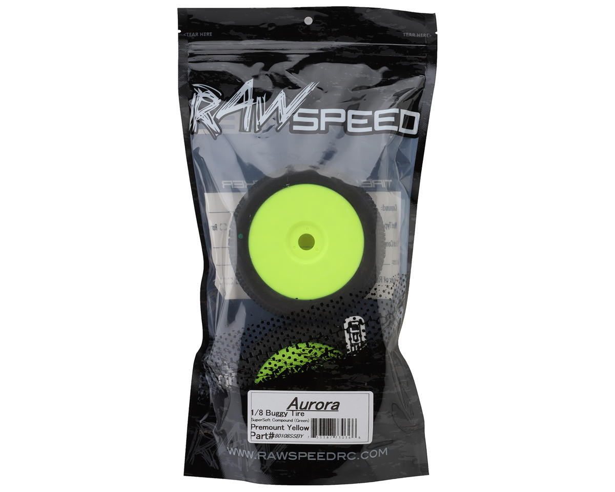Raw Speed RC Aurora 1/8 Buggy Pre-Mounted Tires (Yellow) (2) (Super Soft)