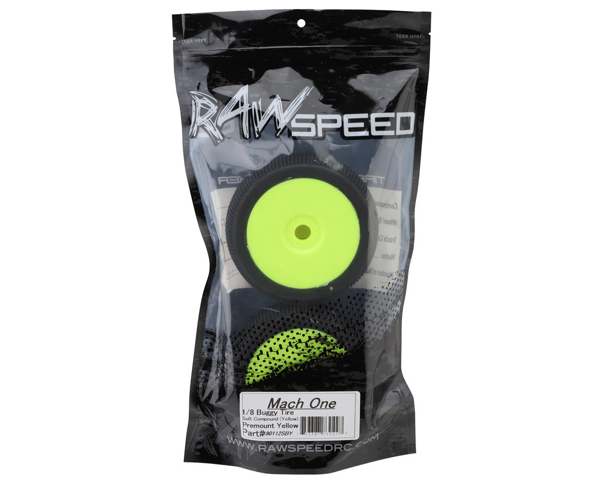 Raw Speed RC Mach One 1/8 Buggy Pre-Mounted Tires (Yellow) (2) (Soft)