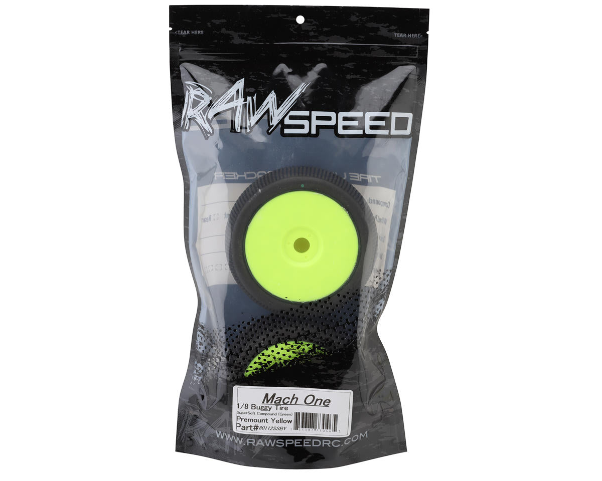 Raw Speed RC Mach One 1/8 Buggy Pre-Mounted Tires (Yellow) (2) (Super Soft)